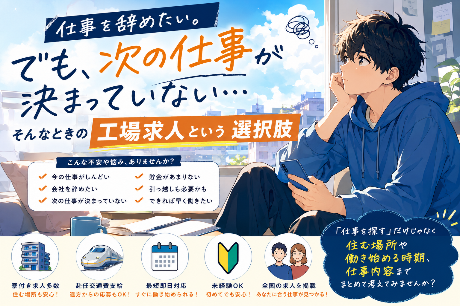 仕事を辞めたいけど次が決まっていない人へ｜寮付き工場求人という選択肢